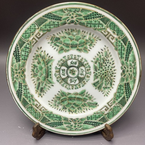 古玩陶瓷菲茨修紋綠彩盤真品鑒賞圖