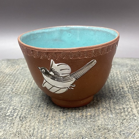 古玩陶瓷花鳥紋紫砂粉彩杯真品鑒賞圖