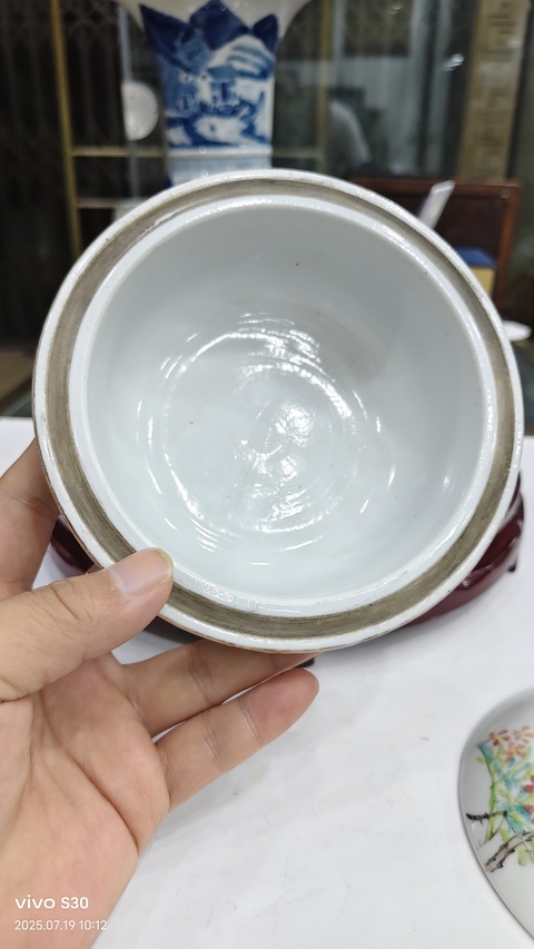 古玩陶瓷淺絳彩花鳥紋蓋罐真品鑒賞圖