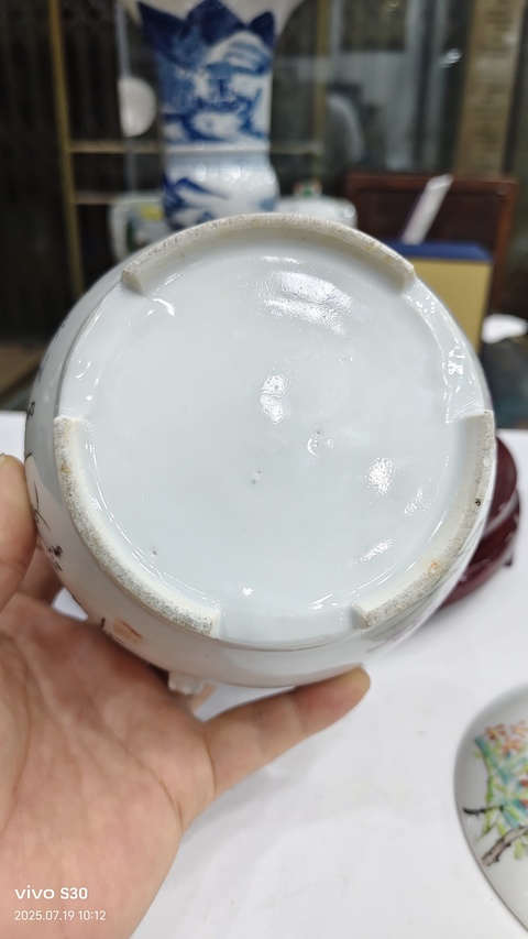 古玩陶瓷淺絳彩花鳥紋蓋罐真品鑒賞圖