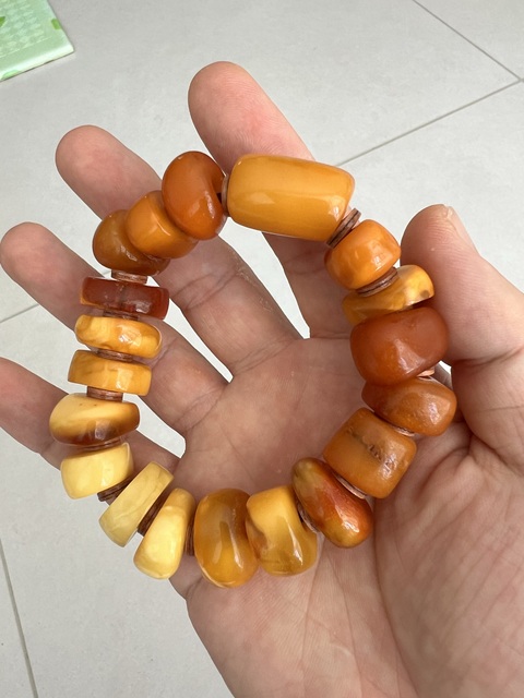 古玩玉器天然老蜜蠟手串真品鑒賞圖
