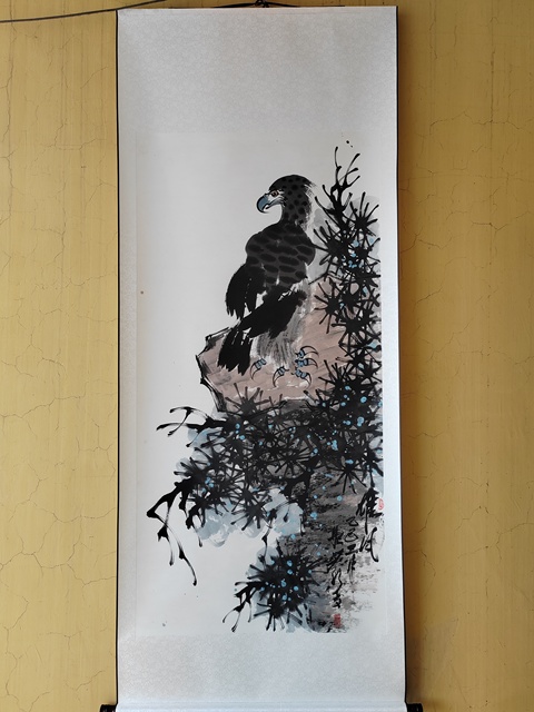 古玩字畫般若行者松鷹四條屏真品鑒賞圖