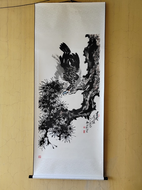 古玩字畫般若行者松鷹四條屏真品鑒賞圖