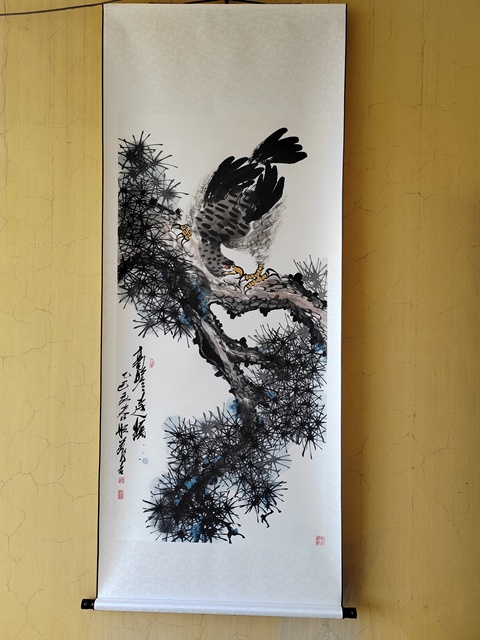 古玩字畫般若行者松鷹四條屏真品鑒賞圖