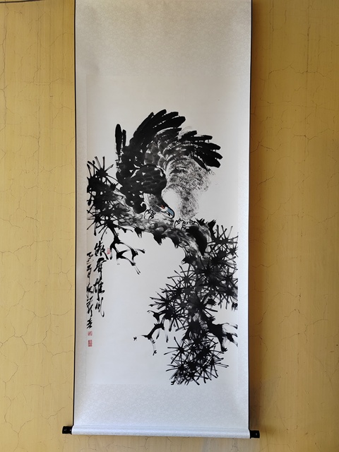 古玩字畫般若行者松鷹四條屏真品鑒賞圖