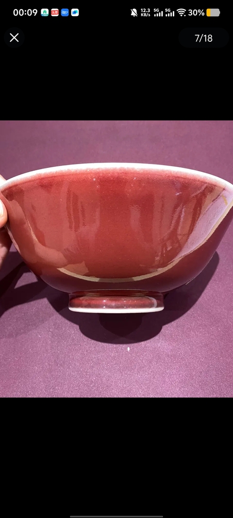 古玩陶瓷紅釉碗真品鑒賞圖