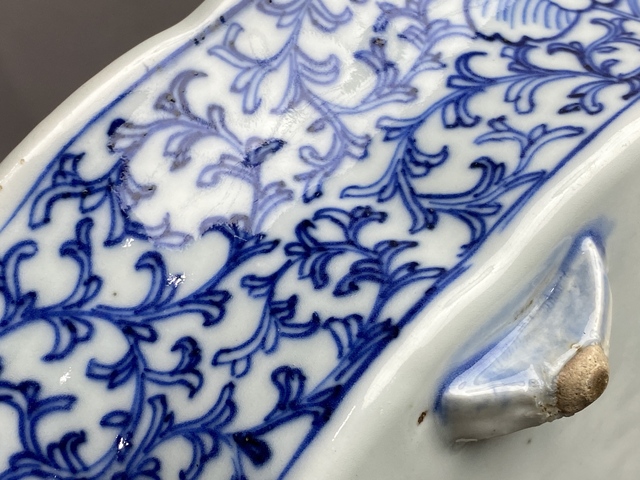古玩陶瓷青花纏枝花卉海棠形水仙盤真品鑒賞圖