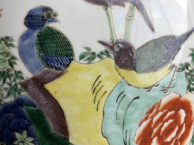 古玩陶瓷清晚五彩洞石花鳥紋超大花盆真品鑒賞圖