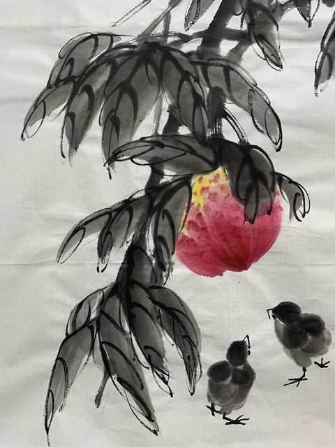 古玩字畫齊慧娟 壽桃小雞圖真品鑒賞圖