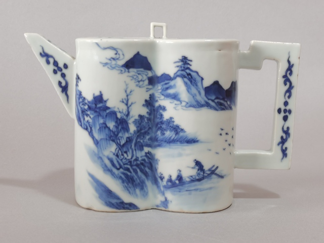 古玩陶瓷青花山水人物壽字紋雙聯(lián)壺真品鑒賞圖