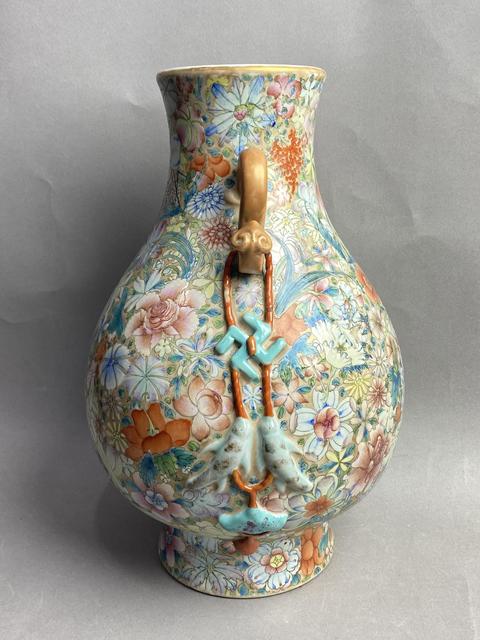 古玩陶瓷粉彩百花不落地如意耳尊真品鑒賞圖