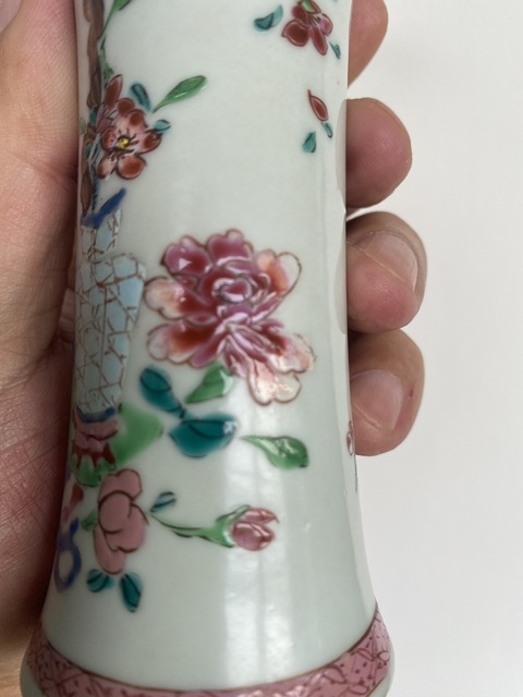古玩陶瓷清雍正 粉彩花鳥紋花觚真品鑒賞圖