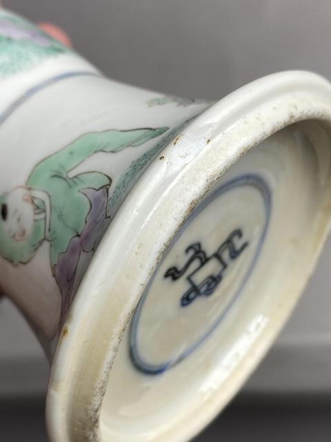 古玩陶瓷五彩人物故事紋花觚真品鑒賞圖