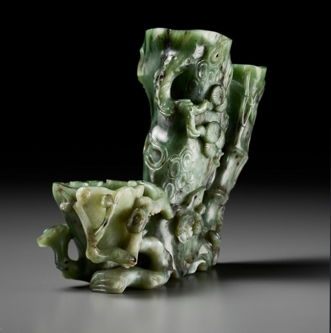 古玩玉器和田玉雕“松竹花插”真品鑒賞圖