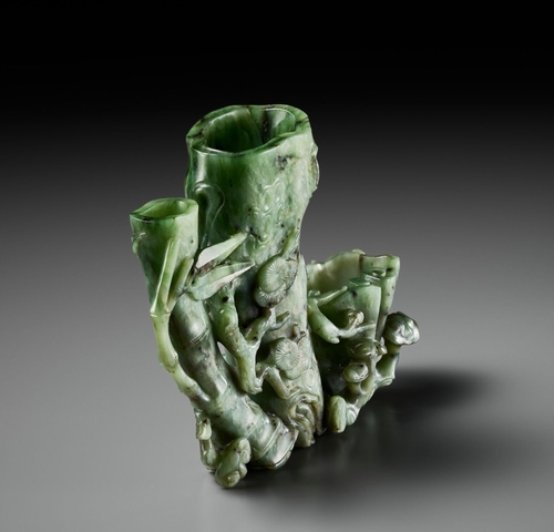 古玩玉器和田玉雕“松竹花插”真品鑒賞圖
