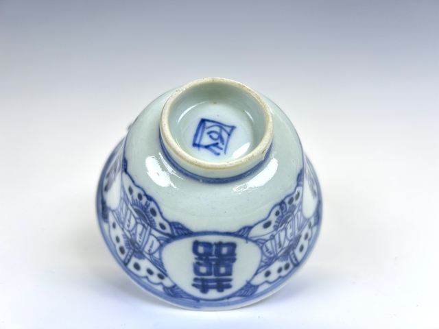 古玩陶瓷清中期·青花囍字蓋碗拍賣，當(dāng)前價格503元