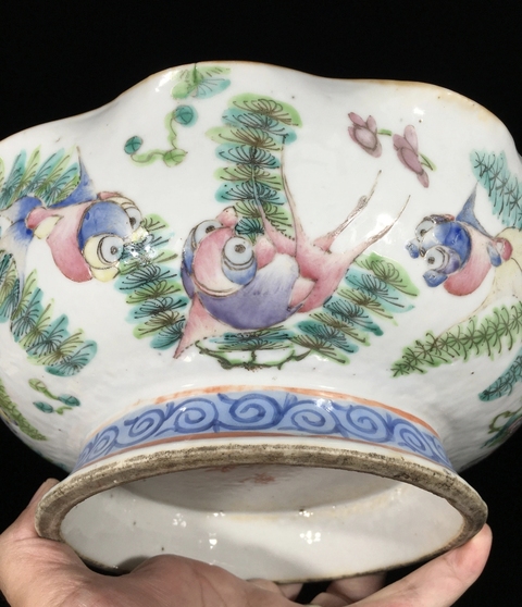 古玩陶瓷金玉滿堂粉彩花口碗真品鑒賞圖