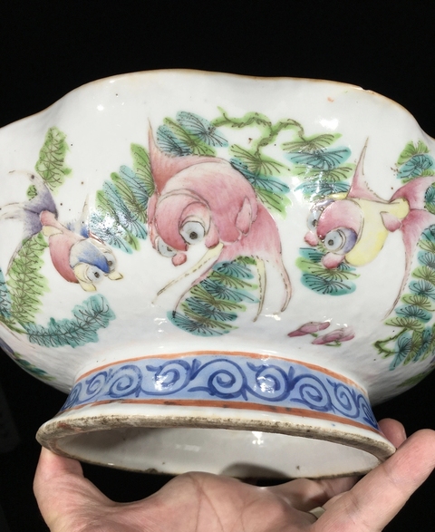 古玩陶瓷金玉滿堂粉彩花口碗真品鑒賞圖
