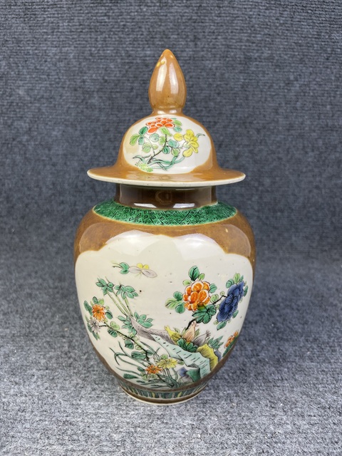 古玩陶瓷紫金釉開窗五彩洞石花鳥紋將軍罐拍賣,當前價格3988元