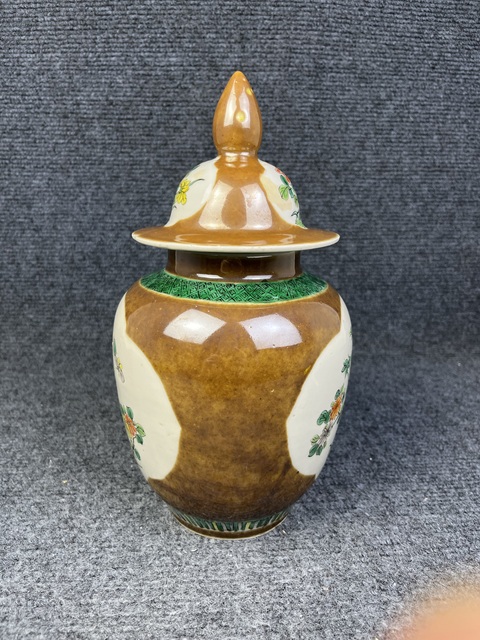 古玩陶瓷紫金釉開窗五彩洞石花鳥紋將軍罐拍賣,當前價格3988元
