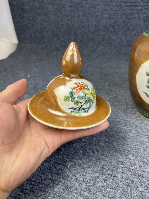 古玩陶瓷紫金釉開窗五彩洞石花鳥紋將軍罐拍賣,當前價格3988元