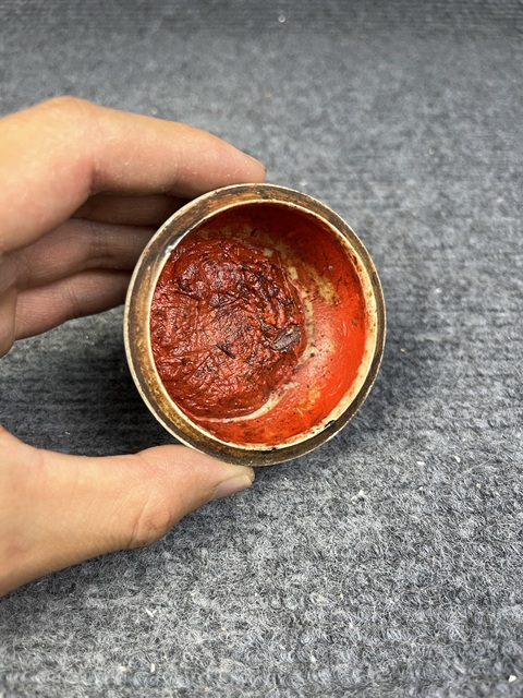 古玩陶瓷青花釉里紅蓮池鴛鴦紋印色盒拍賣,當前價格8888元