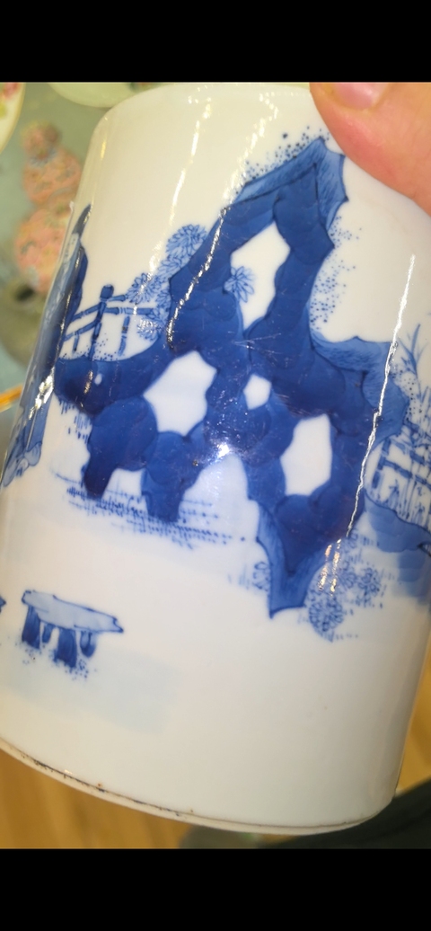 古玩陶瓷人物紋青花筆筒真品鑒賞圖