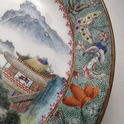 古玩陶瓷山水紋盤真品鑒賞圖