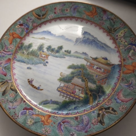 古玩陶瓷山水紋盤真品鑒賞圖