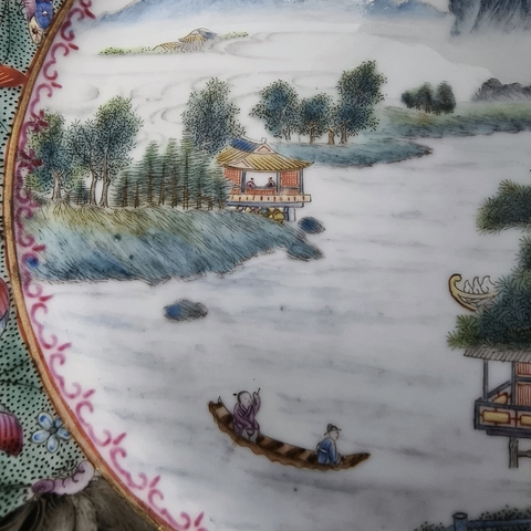 古玩陶瓷山水紋盤真品鑒賞圖