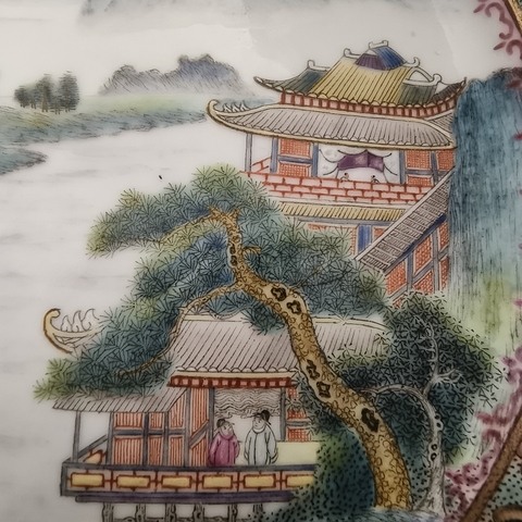 古玩陶瓷山水紋盤真品鑒賞圖