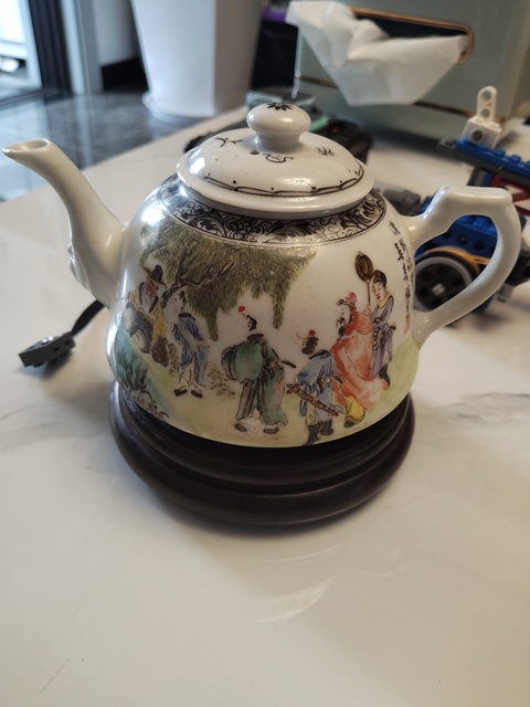 古玩陶瓷粉彩文王訪賢圖茶壺真品鑒賞圖