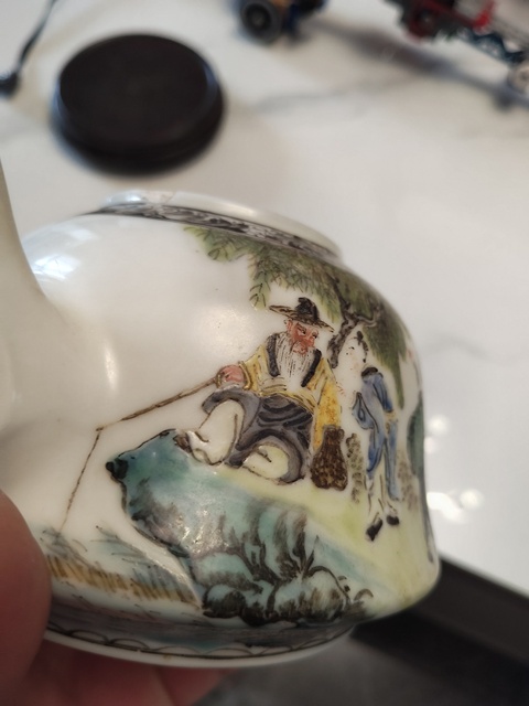 古玩陶瓷粉彩文王訪賢圖茶壺真品鑒賞圖
