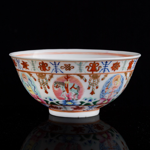 古玩陶瓷土默特右翼旗款七珍八寶碗真品鑒賞圖