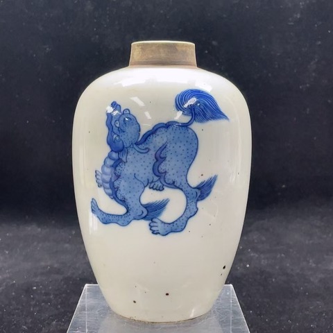 古玩陶瓷青花瑞獸罐拍賣，當前價格1200元