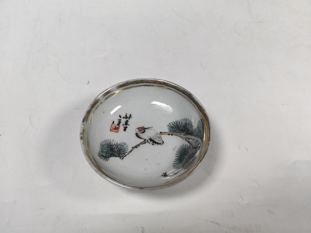 古玩陶瓷民國許逢生作松鶴延年粉彩盤真品鑒賞圖