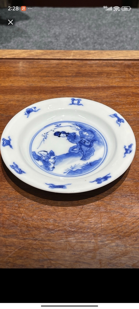 古玩陶瓷三娘教子圖青花盤真品鑒賞圖