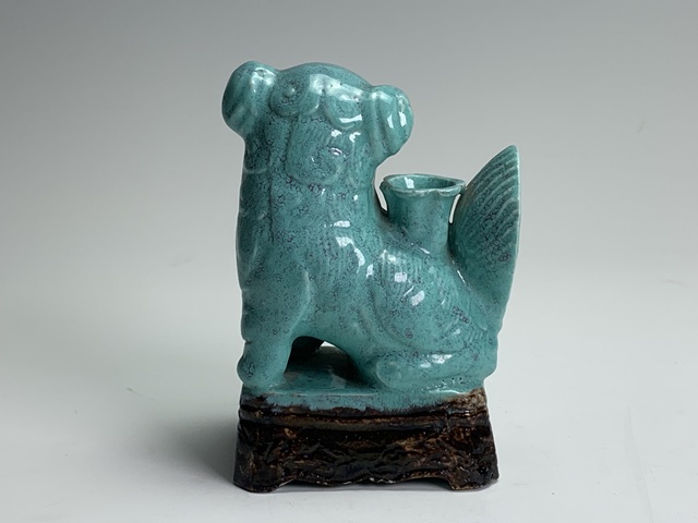 古玩陶瓷清晚期·爐鈞釉獅子滾繡球香插拍賣，當前價格1596元
