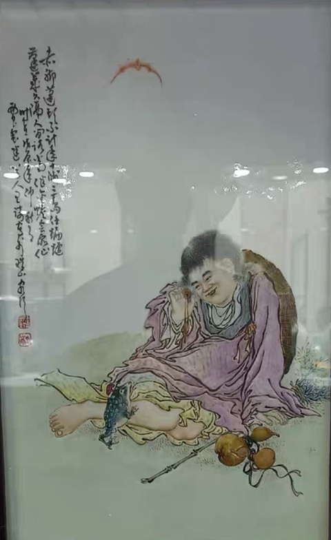 古玩陶瓷王琦 粉彩劉海戲金蟾瓷板真品鑒賞圖