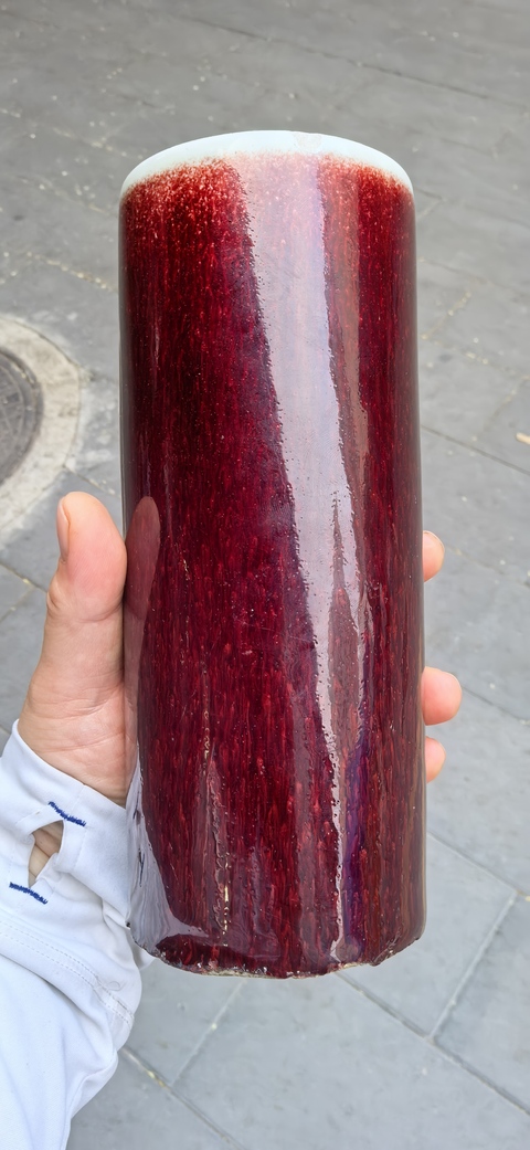 古玩陶瓷紅釉筆筒真品鑒賞圖