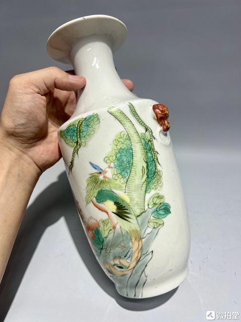 古玩陶瓷油粉彩鳳穿牡丹圖撇口瓶真品鑒賞圖