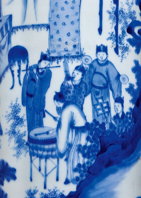 古玩陶瓷明代崇禎時(shí)期青花人物故事筒瓶真品鑒賞圖
