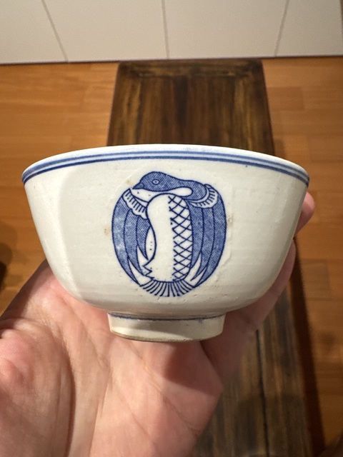 古玩陶瓷民國青花團(tuán)鶴紋碗真品鑒賞圖