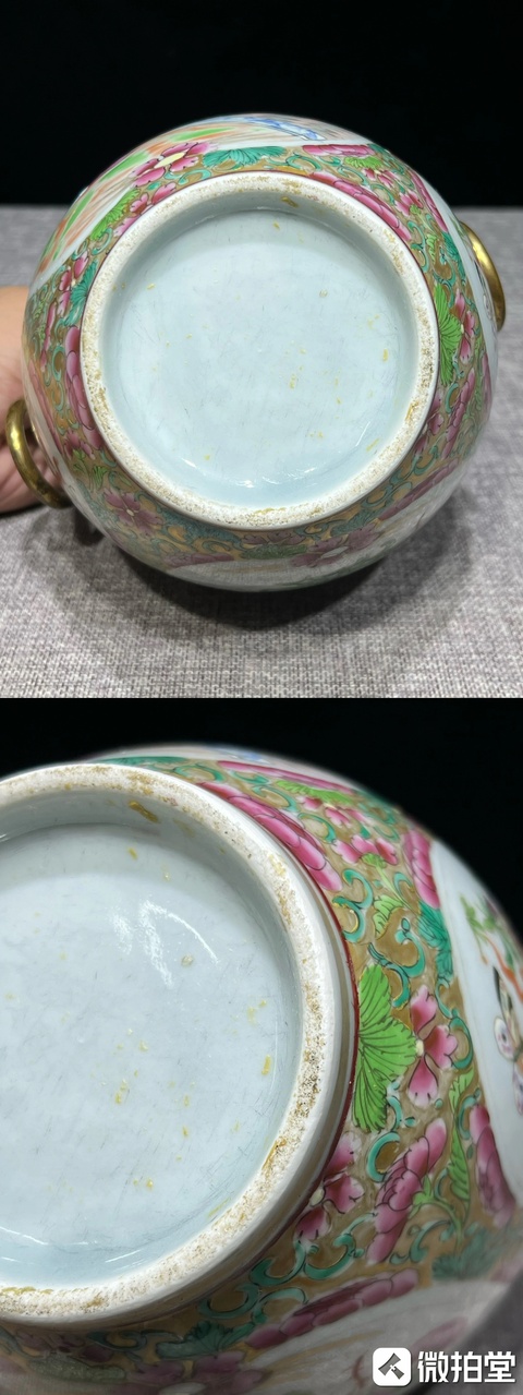 古玩陶瓷廣彩人物花鳥獸耳瓶真品鑒賞圖