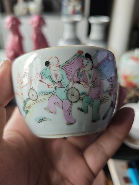 古玩陶瓷麒麟送子粉彩蓋缸真品鑒賞圖