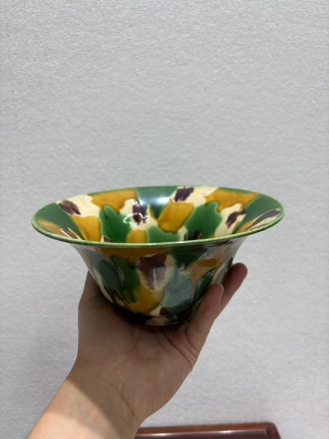 古玩陶瓷虎皮三彩撇口碗真品鑒賞圖