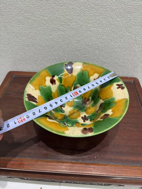 古玩陶瓷虎皮三彩撇口碗真品鑒賞圖