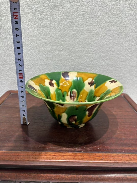 古玩陶瓷虎皮三彩撇口碗真品鑒賞圖