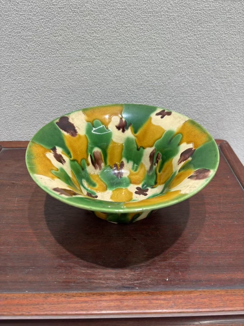 古玩陶瓷虎皮三彩撇口碗真品鑒賞圖
