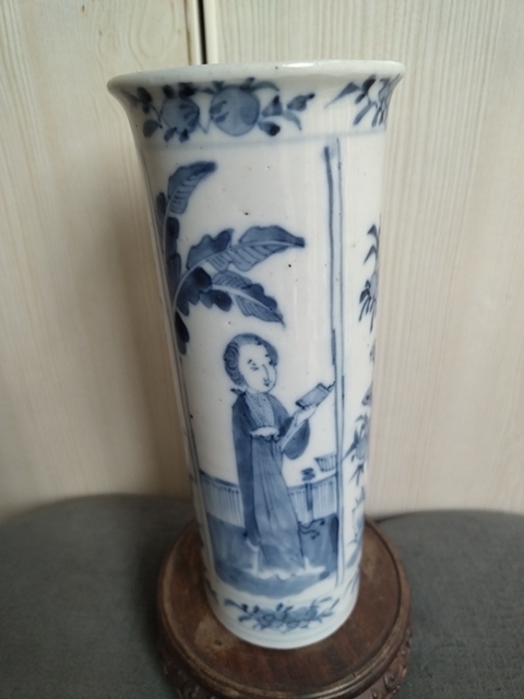 古玩陶瓷仕女花鳥紋青花花觚真品鑒賞圖